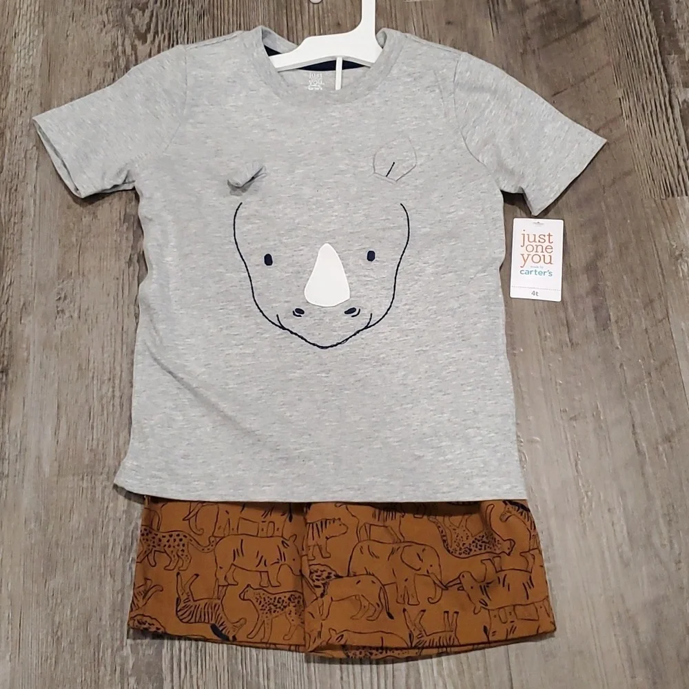 Carter Rhino & Safari Friend Shorts & T-Shirt Matching Set Size 4T